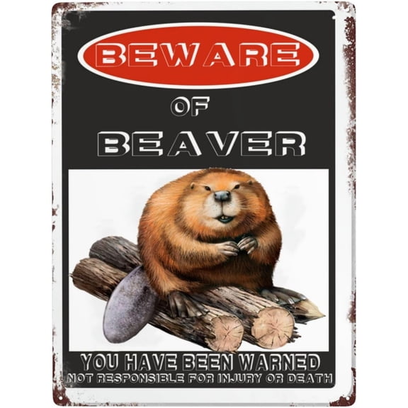 Beware Of Beaver Funny Tin Signs Wall Decor Man Cave Garage Far Bar Pub 17.2x12 Inch