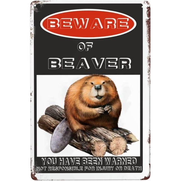 Beware Of Beaver Funny Tin Signs Wall Decor Man Cave Garage Far Bar Pub 8x12 Inch