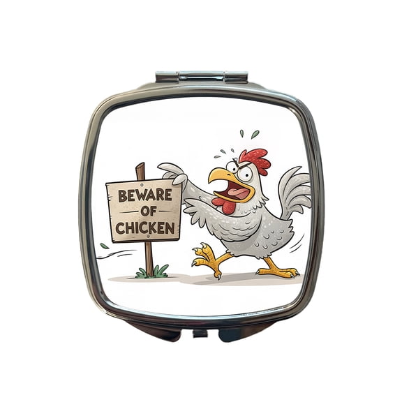 Beware Of Chicken Funny Travel Makeup Handbag Purse Small Pocket Compact Mirror