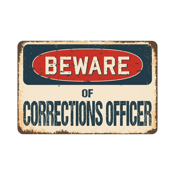 Beware Of Corrections Officer Rustic Sign | Rustic, Distressed Vintage Look | Decal | Indoor/Outdoor | Funny Home Décor for Garages, Living Rooms