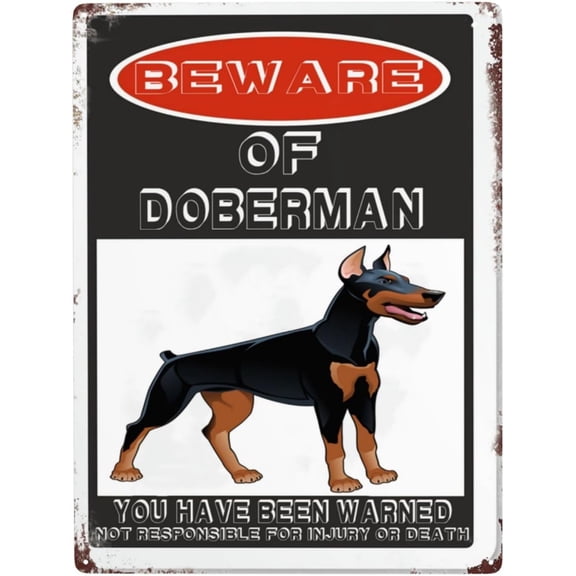 Beware Of Doberman Sign,12"x8" Rust Free Beware Of Doberman Warning Signs, Pre-Drilled Holes For Easy Mounting Outdoor Use For Fence Door Or Gate