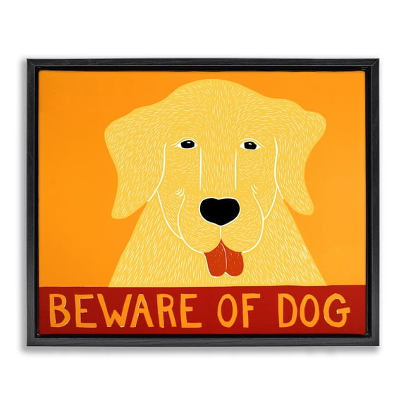 Beware Of Dog Yellow & Red Black Framed Floater Canvas Wall Art, design by Stephen Huneck