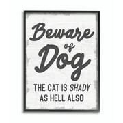 Beware Of Dog and Shady Cat Funny Pet Word Design Oversized Framed Giclee Texturized Art by Daphne Polselli
