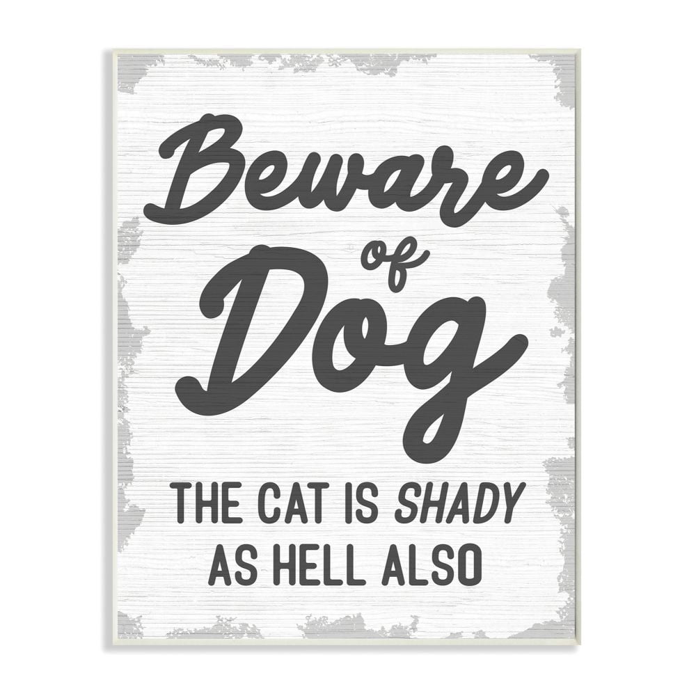 Beware Of Dog and Shady Cat Funny Pet Word Design Oversized Wall Plaque Art by Daphne Polselli