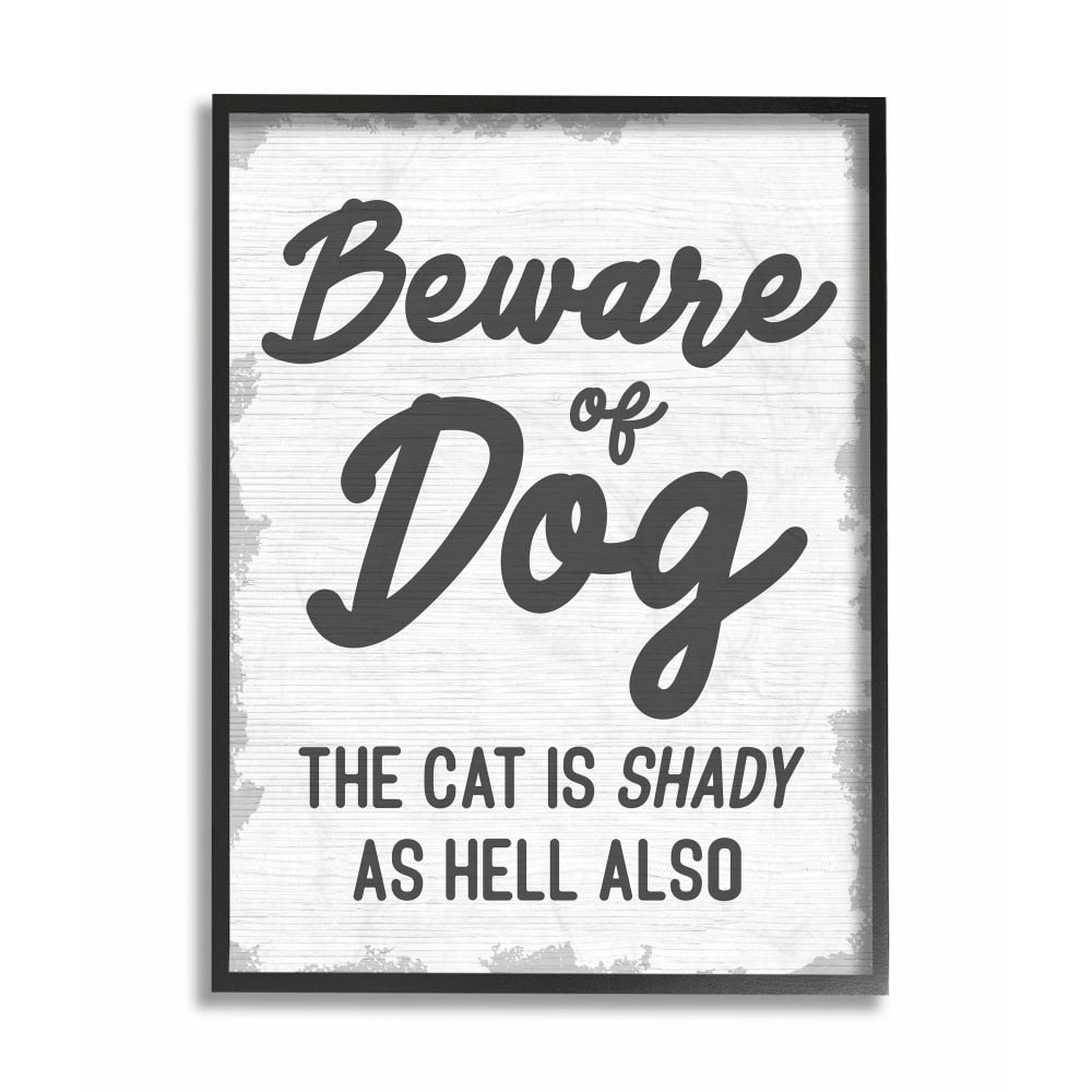 Beware Of Dog and Shady Cat Funny Pet Word Design XXL Framed Giclee Texturized Art by Daphne Polselli