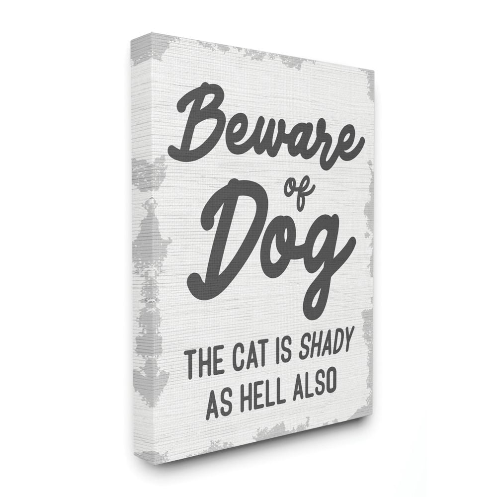 Beware Of Dog and Shady Cat Funny Pet Word Design XXL Stretched Canvas Wall Art by Daphne Polselli