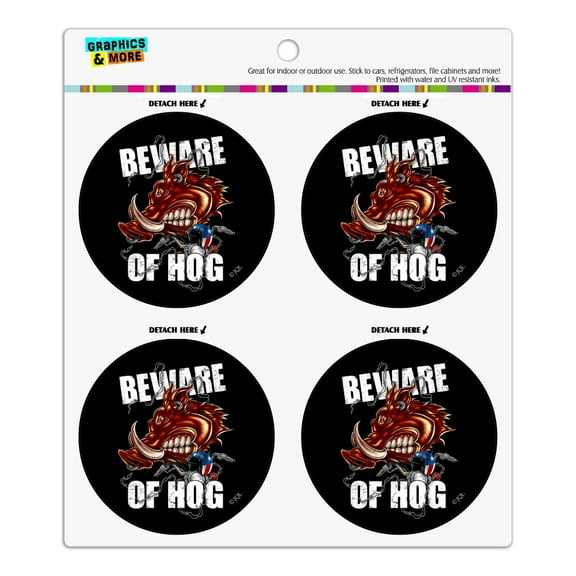 Beware Of Hog Biker Motorcycle Chopper Refrigerator Fridge Locker Vinyl Circle Magnet Set