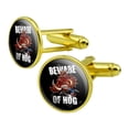thumbnail image 1 of Beware Of Hog Biker Motorcycle Chopper Round Cufflink Set Gold Color, 1 of 6