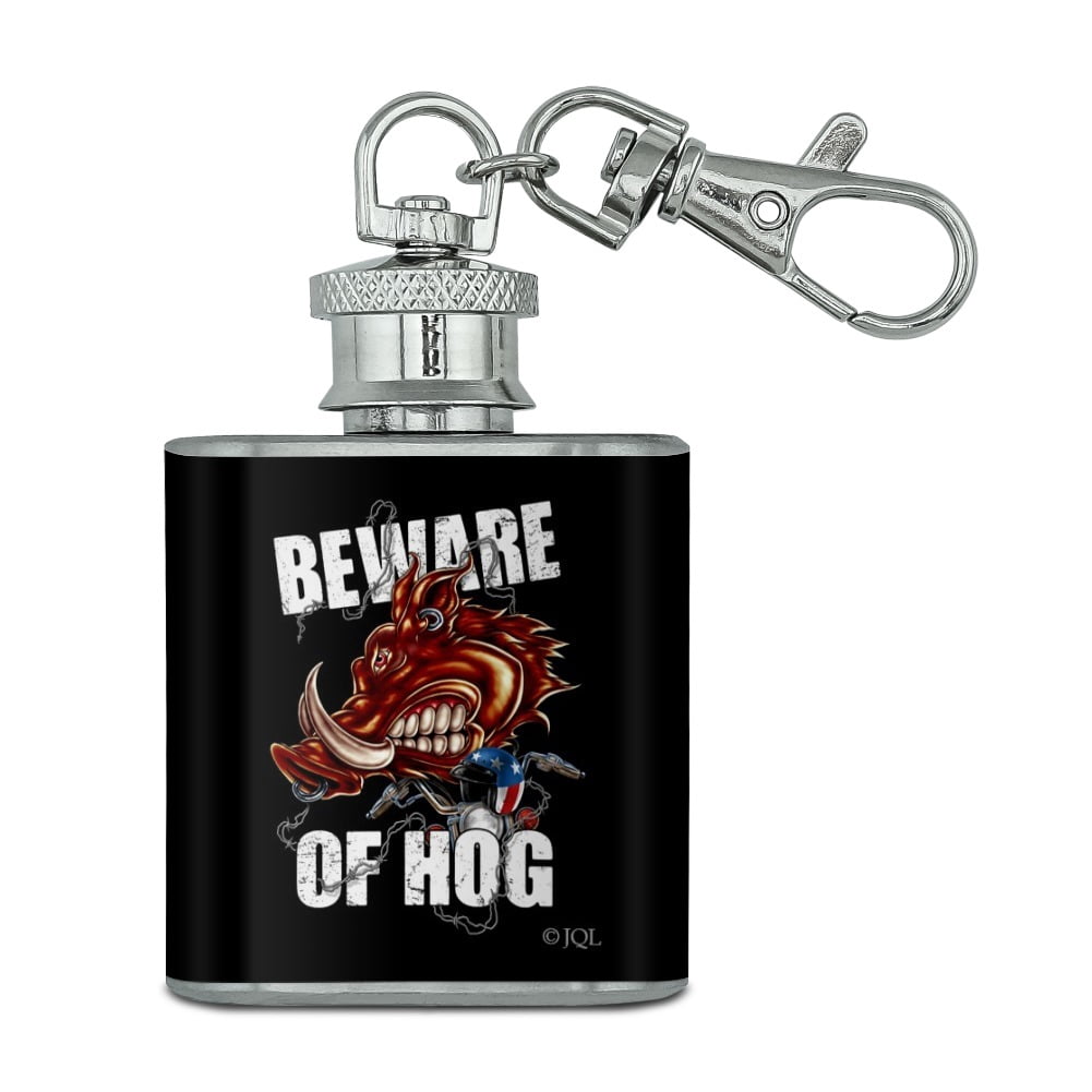 Beware Of Hog Biker Motorcycle Chopper Stainless Steel 1oz Mini Flask ...