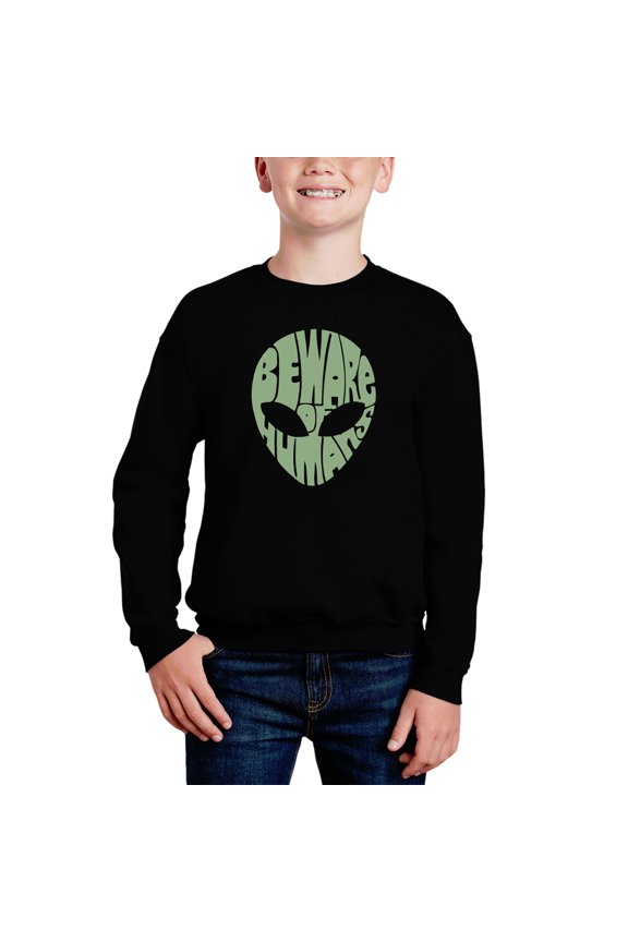 Beware Of Humans - Boy's Word Art Crewneck Sweatshirt