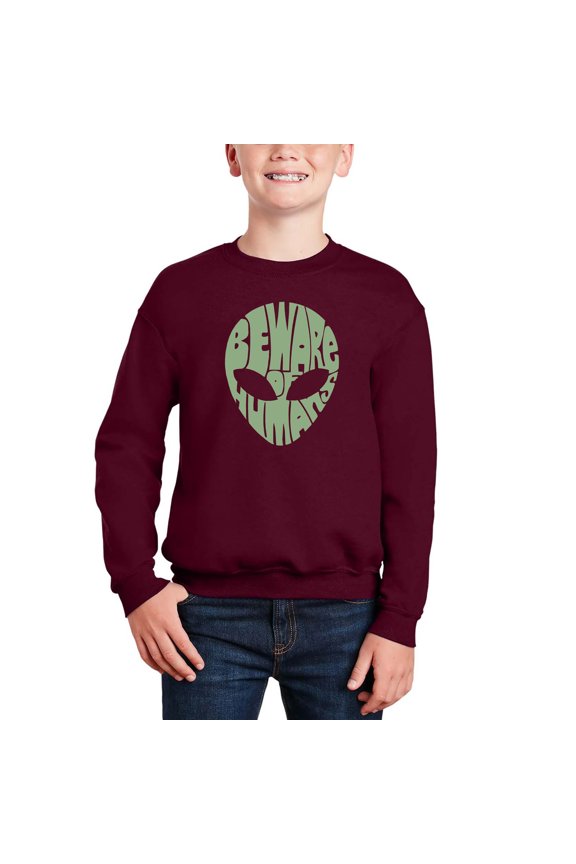 Beware Of Humans - Boy's Word Art Crewneck Sweatshirt