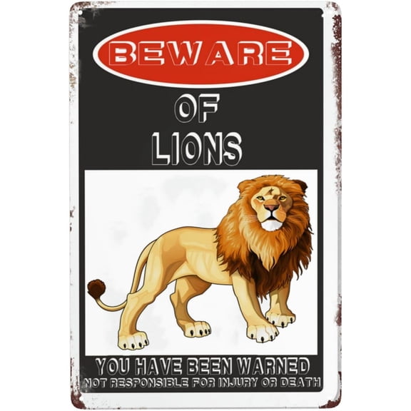 Beware Of Lions Sign,12"X 8" Rust Free Beware Of Lions Warning Signs, Pre-Drilled Holes For Easy Mounting Outdoor Use For Fence Door Or Gate