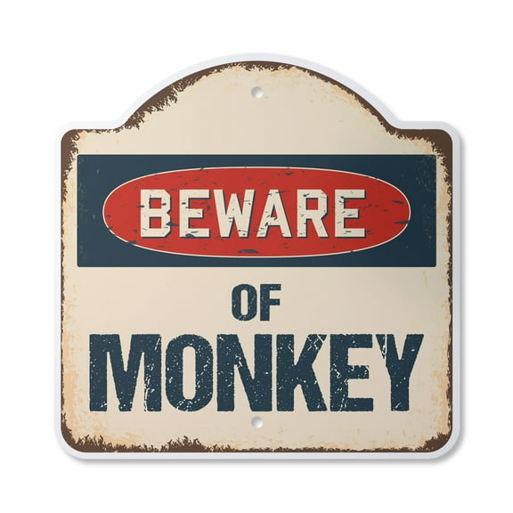 Beware Of Monkey 10” x 10” Sign | Indoor/Outdoor Plastic | SignMission Designer Classic Rust Wall Plaque Novelty Gift Funny Joke Gag Road Garage