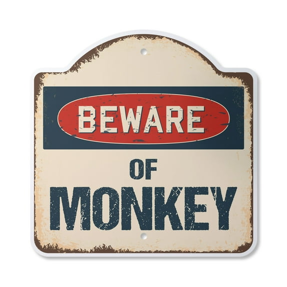 Beware Of Monkey 14" X 14" Sign | Indoor/Outdoor Plastic | SignMission Designer Classic Rust Wall Plaque Novelty Gift Funny Joke Gag Road Garage