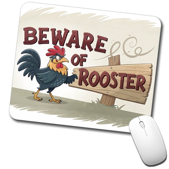 Beware Of Rooster Funny Mouse Pad Low Profile Gaming Mat