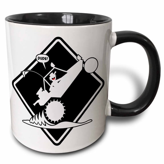 3drose, Beware of Stickmen in Sand-rails, Popping Wheelies, Warning Placard, 11oz Two-tone Black Mug