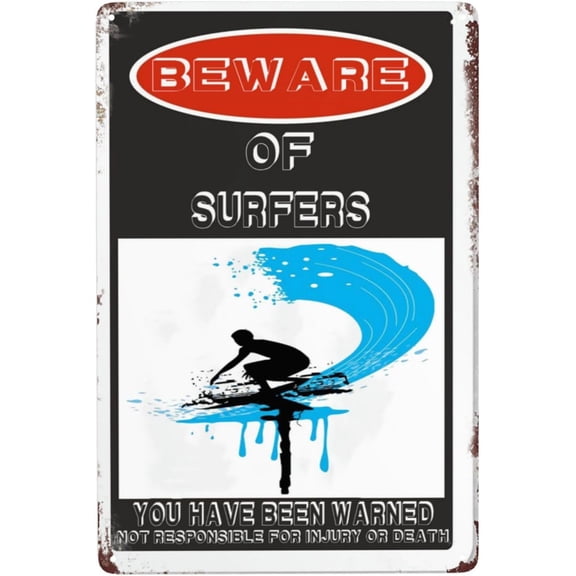 Beware Of Surfers Sign,12"X 8" Rust Free Beware Of Surfers Warning Signs, Pre-Drilled Holes For Easy Mounting Outdoor Use For Fence Door Or Gate
