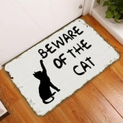 Beware Of The Cat Funny Retro Decorative Doormat,Cute Kitty Black Cat Welcome Floor Mats, Farmhouse Decor for Home Kitchen Living Room Outdoors Indoor Entryway,Cat Lovers Girls Gifts 24"x16"