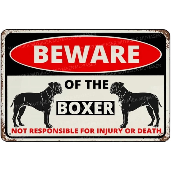 Beware Of The Dog Boxer Sign Aluminum Metal Tin Signs Outdoor Yard Sign Warning Sign For Fence Yard Home Kitchen Farm Garden Wall Decor 8x12 Inch