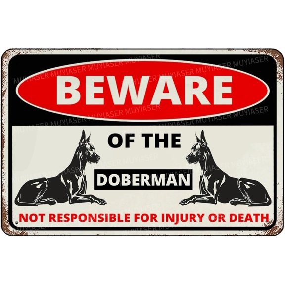 Beware Of The Dog Doberman Sign Aluminum Metal Tin Signs Outdoor Yard Sign Warning Sign For Fence Yard Home Kitchen Farm Garden Wall Decor 8x12 Inch
