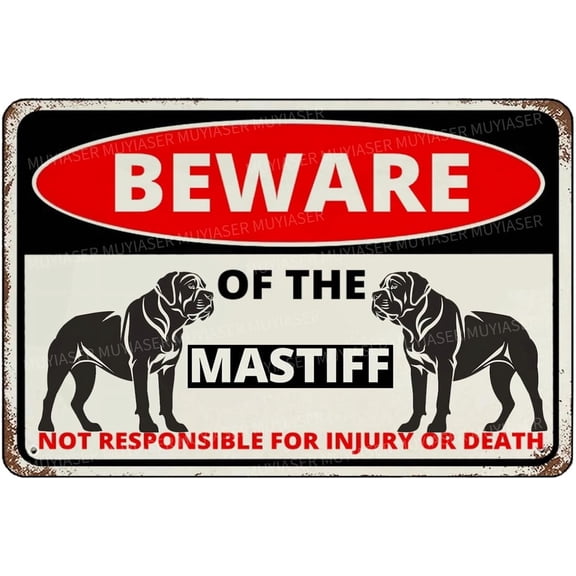 Beware Of The Dog Mastiff Sign Aluminum Metal Tin Signs Outdoor Yard Sign Warning Sign For Fence Yard Home Kitchen Farm Garden Wall Decor 8x12 Inch