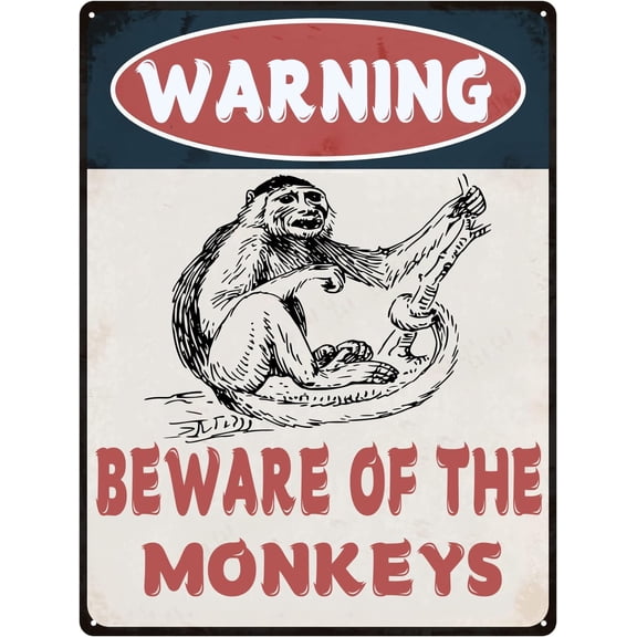 Beware Of The Monkeys Metal Tin Sign Warning Sign Safety Signs For Home Outdoor Garden 8x12 Inches