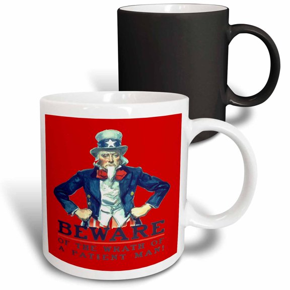 3drose, Beware of the Wrath of a Patient Man Uncle Sam on Red, 11oz Magic Transforming Mug