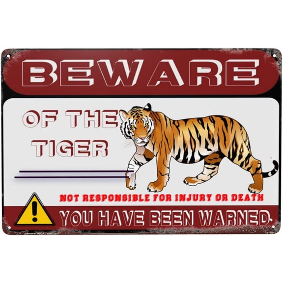 Beware Of Tiger Metal Sign Warning Sign Safety Signs For Home Outdoor Garden 8x12 Inches
