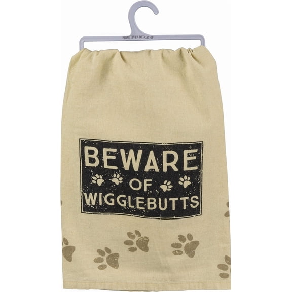Beware Of Wigglebutts Pet Paw Prints Cotton Kitchen Dish Towel