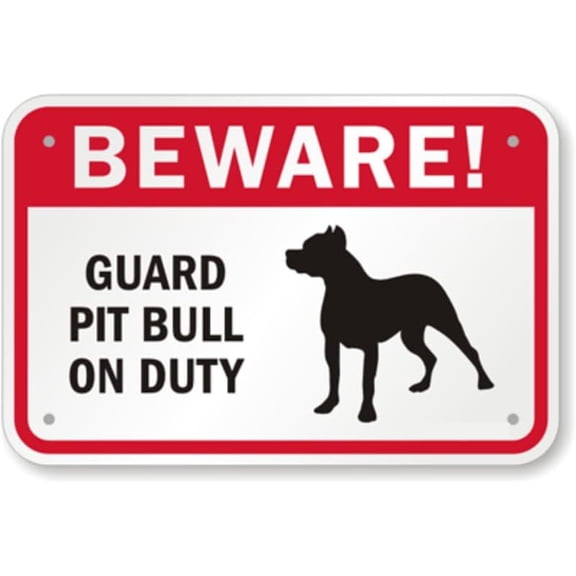 Beware Pit Bull Aluminum Weatherproof 8" x 12" Sign P2194b