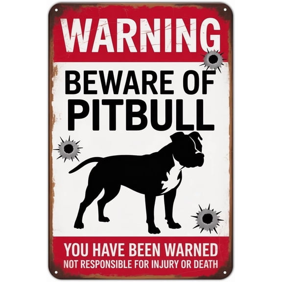 Beware of Pitbull Warning Metal Sign, Pitbull Aluminum Metal Signs for Garden & Yard Home Decor 8 X 12 inch, Weather Resistant, Waterproof, Durable Ink, Easy to Mount