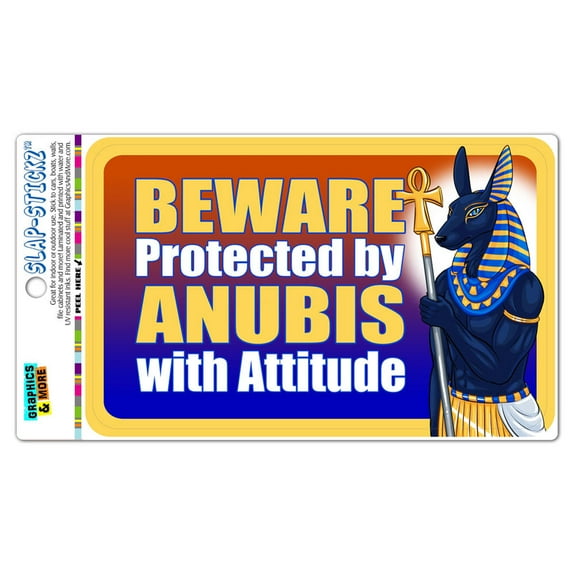 Beware Protected by Anubis with Attitude SLAP-STICKZ(TM) Automotive Car Window Locker Bumper Sticker