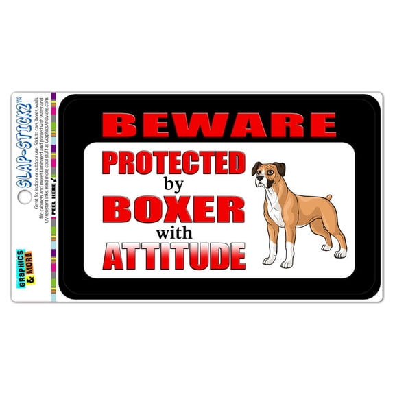 Beware Protected by Boxer with Attitude SLAP-STICKZ(TM) Automotive Car Window Locker Bumper Sticker