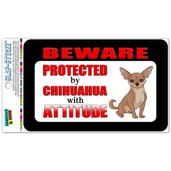 Beware Protected by Chihuahua with Attitude SLAP-STICKZ(TM) Automotive Car Window Locker Bumper Sticker