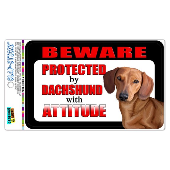 Beware Protected by Dachshund with Attitude SLAP-STICKZ(TM) Automotive Car Window Locker Bumper Sticker