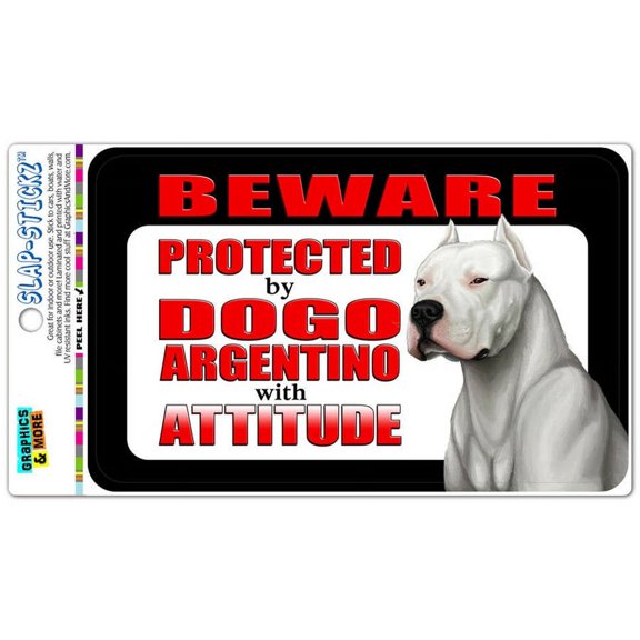 Beware Protected by Dogo Argentino with Attitude SLAP-STICKZ(TM) Automotive Car Window Locker Bumper Sticker