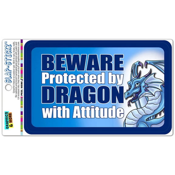 Beware Protected by Dragon with Attitude SLAP-STICKZ(TM) Automotive Car Window Locker Bumper Sticker