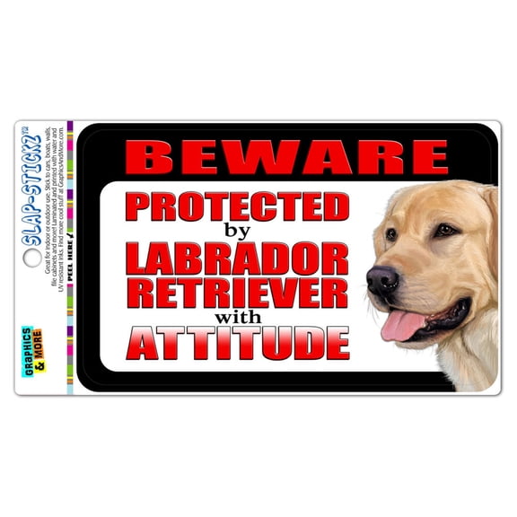 Beware Protected by Labrador Retriever with Attitude - Yellow Lab SLAP-STICKZ(TM) Automotive Car Window Locker Bumper Sticker