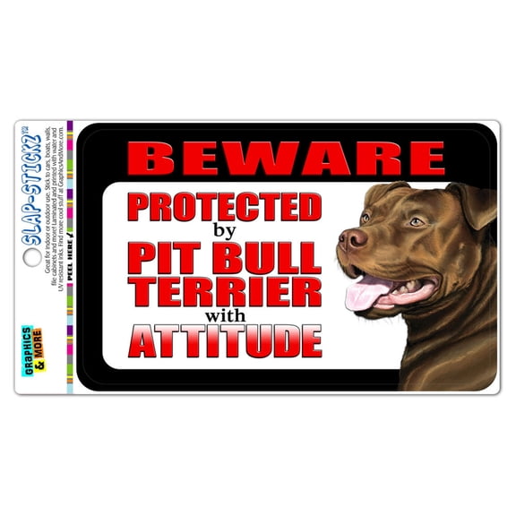 Beware Protected by Pit Bull Terrier with Attitude - Red Nose SLAP-STICKZ(TM) Automotive Car Window Locker Bumper Sticker
