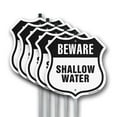 thumbnail image 1 of Beware Shallow Water (5 Pack) 12 inch X 12 inch Shield Shaped Commercial Grade Plastic Signs with Aluminum Mounting Stakes Weather Resistant Made in the USA, 1 of 8