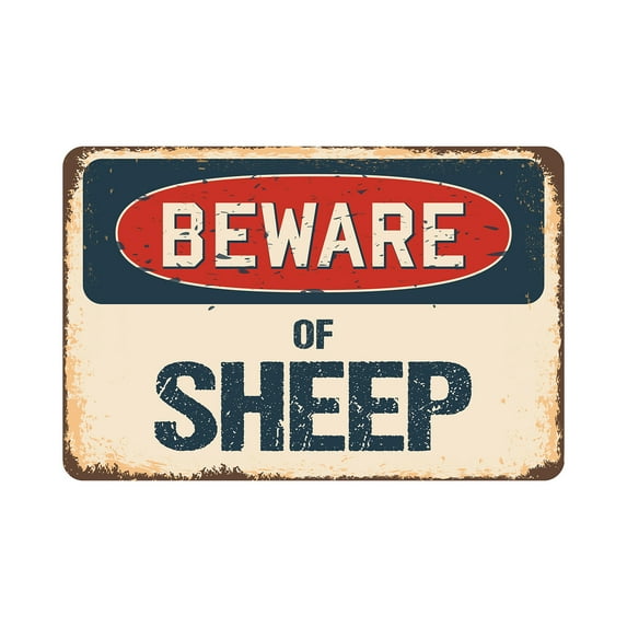 Beware Of Sheep Rustic Sign | Rustic, Distressed Vintage Look | Aluminum Sign | Indoor/Outdoor | Funny Home Décor for Garages, Living Rooms, Bedrooms, Offices