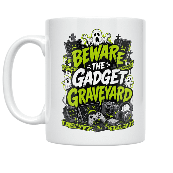 Beware The Gadget Graveyard - Tech Gadget Horror Fan - 11 oz Ceramic Coffee Mug