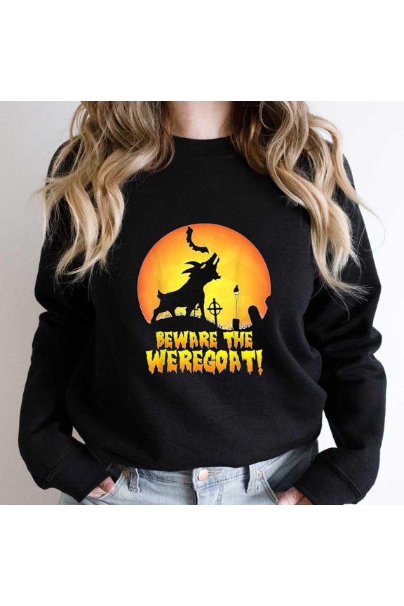 Beware The Weregoat! Funny Werewolf Goat Hybrid Graphic Tee, Animal SW20216 Unisex Sweatshirt, Up to Size 5XL