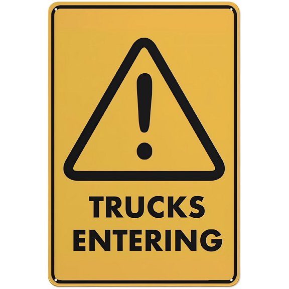 Beware Trucks Entering 8"x12" Tin Sign, Garden Yard Wall Decor, Traffic Warning Sign, Indoor Outdoor Use