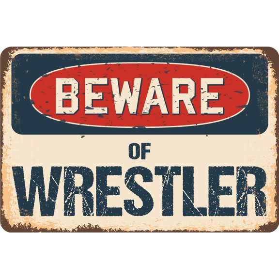 Beware Of Wrestler Rustic Sign | Rustic, Distressed Vintage Look | Aluminum Sign | Indoor/Outdoor | Funny Home Décor for Garages, Living Rooms, Bedrooms