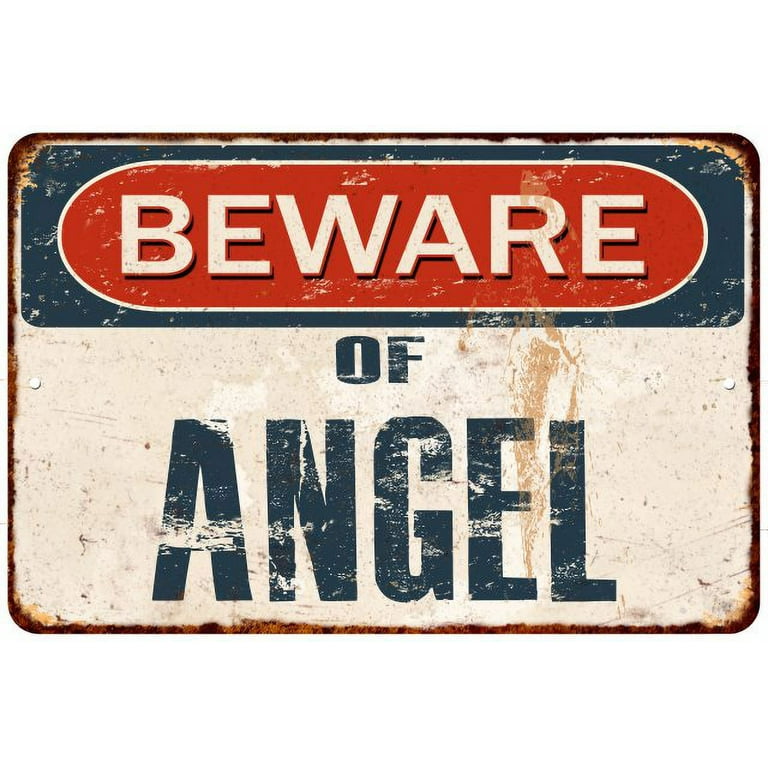 Beware of ANGEL Metal Sign Rusty Wall Decor 8x12