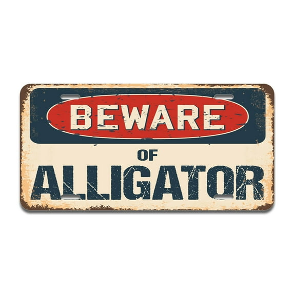 Beware of Alligator Aluminum License Plate| License Plate 12" X 6" Fits Any Car, Truck, SUV, RV, or Trailer | Made in The USA