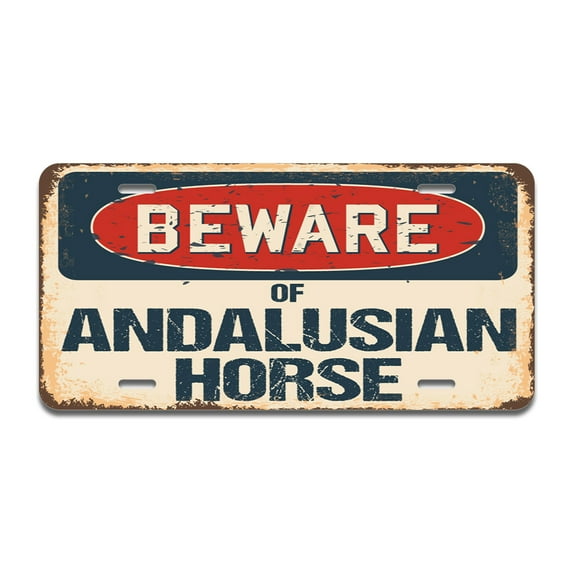 Beware of Andalusian Horse Aluminum License Plate| License Plate 12" X 6" Fits Any Car, Truck, SUV, RV, or Trailer | Made in The USA
