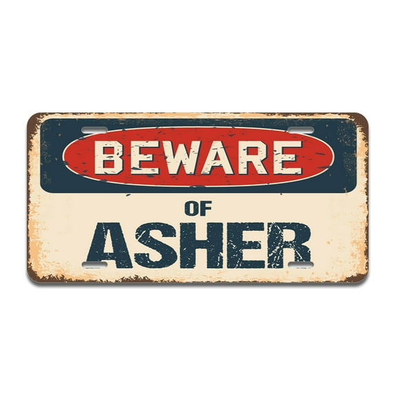 Beware of Asher Aluminum License Plate| License Plate 12" X 6" Fits Any Car, Truck, SUV, RV, or Trailer | Made in The USA