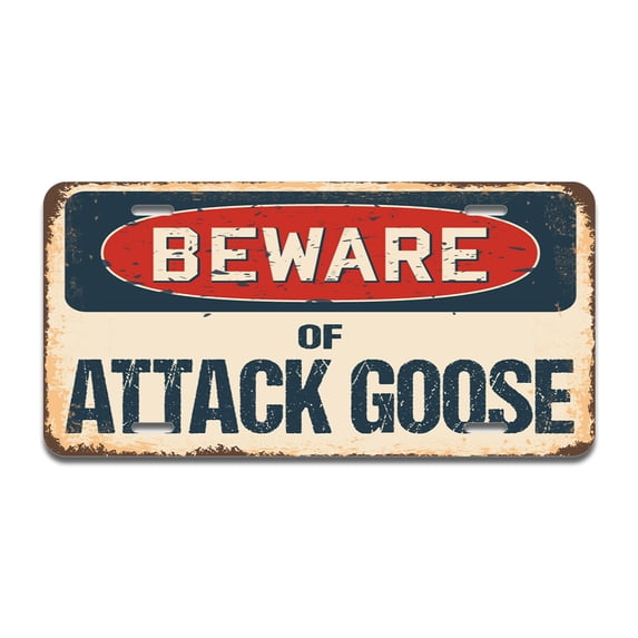 Beware of Attack Goose Aluminum License Plate| License Plate 12" X 6" Fits Any Car, Truck, SUV, RV, or Trailer | Made in The USA